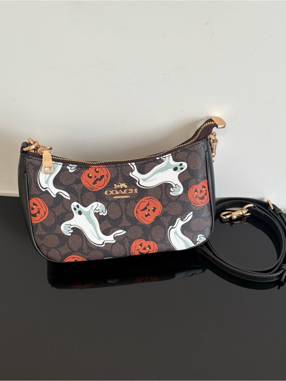 Coach Brown Signature Halloween Ghost & Pumpkin Mini Crossbody Bag
